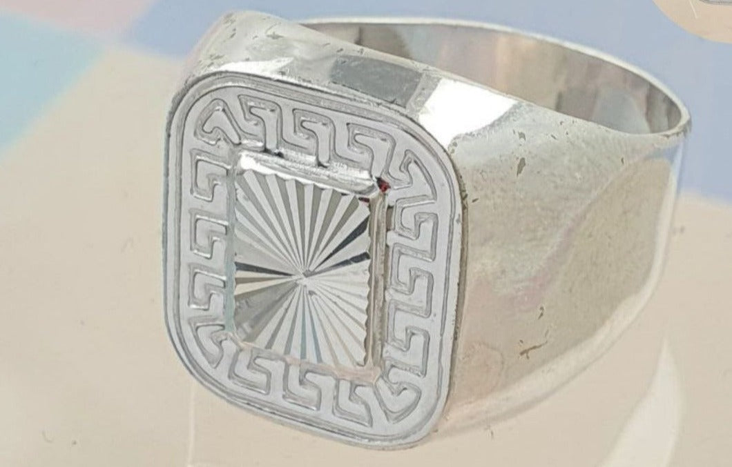 PANI1773 ANILLO CABALLERO DE SELLO CON ESTAMPADO, PLATA 925