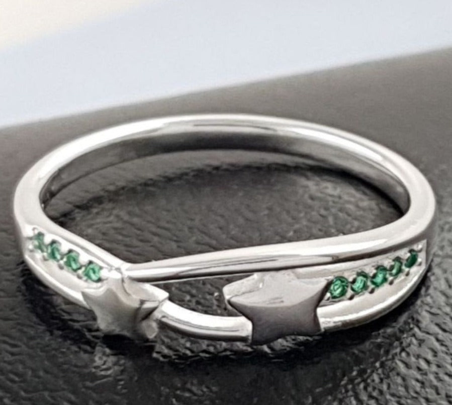 PANI1806 ANILLO CON ESTRELLAS PIEDRAS VERDES PLATA 925